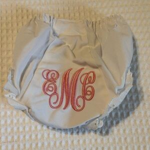 White bloomers with pink monogram eMc